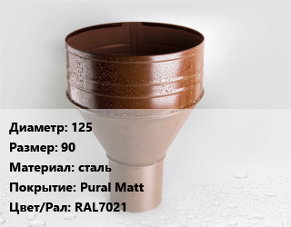 Воронка 125 90 сталь Pural Matt RAL7021, шт, Aquasystem, водосборная цена от 781.68 Тг / шт, где купить, условия доставки в Алматы и Алматинской области